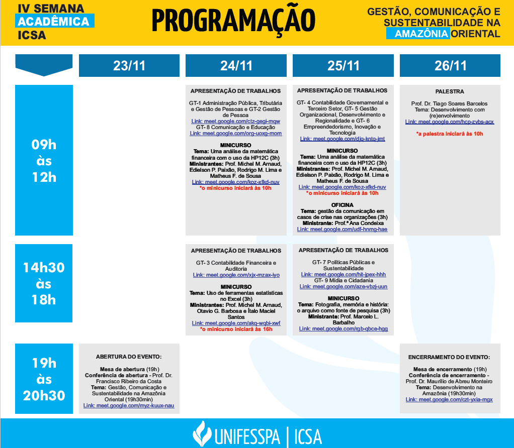 Programação Semana Acadêmica ICSA