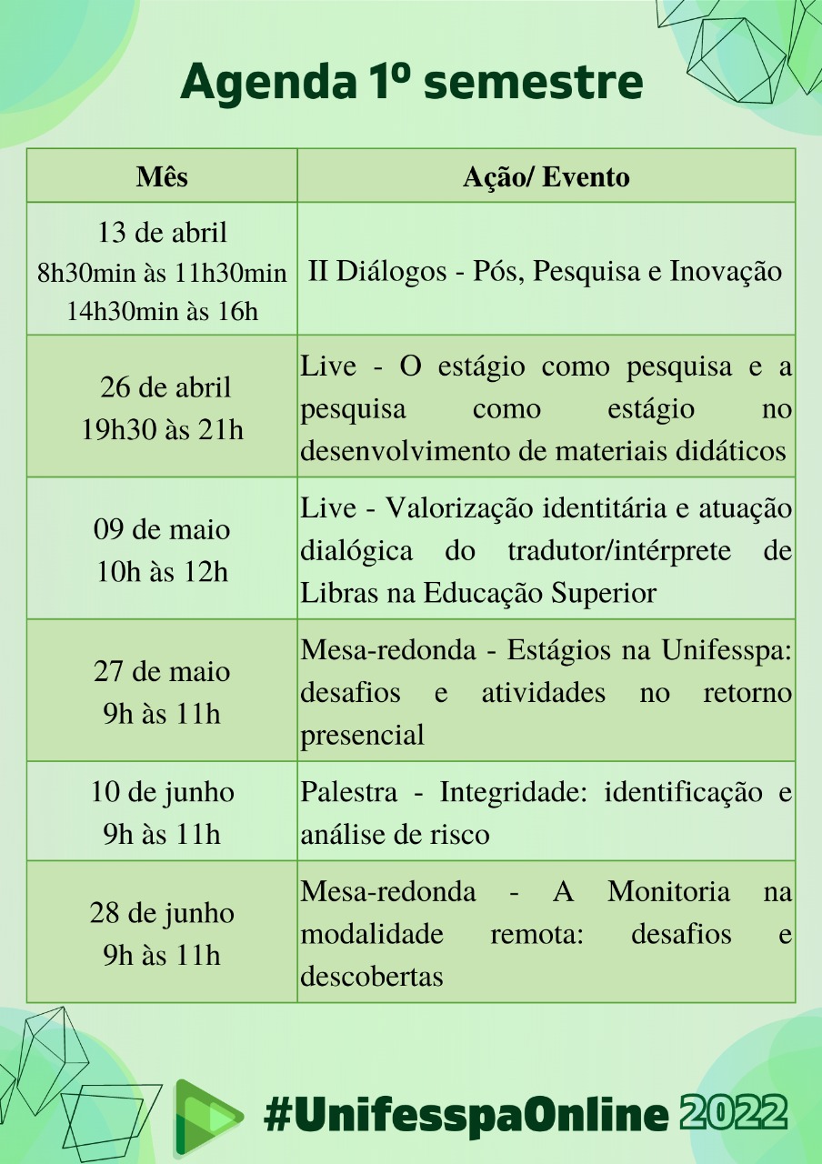 Agenda de unifessp online 1 semestre