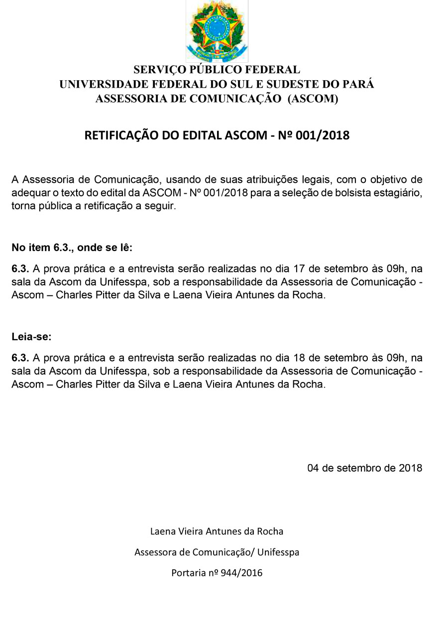 RETIFICAÇÃO DO EDITAL ASCOM